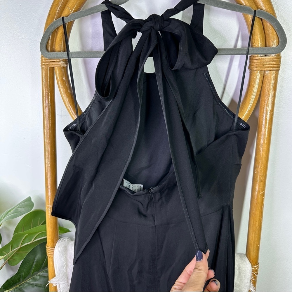 Belle Badgley Mischka Black Halter Neck Cocktail Midi Dress sz 4 - Picture 6 of 8